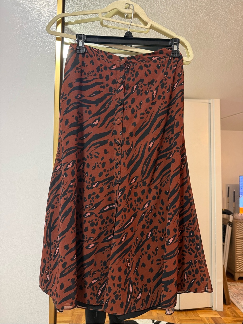 LPA Rust and Black Animal-Print A-Line Midi Skirt